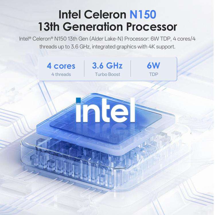 GXMO N15 Windows 11 Mini PC, 8GB+256GB, Intel ADL-N N150 4-Core Processor(AU Plug)