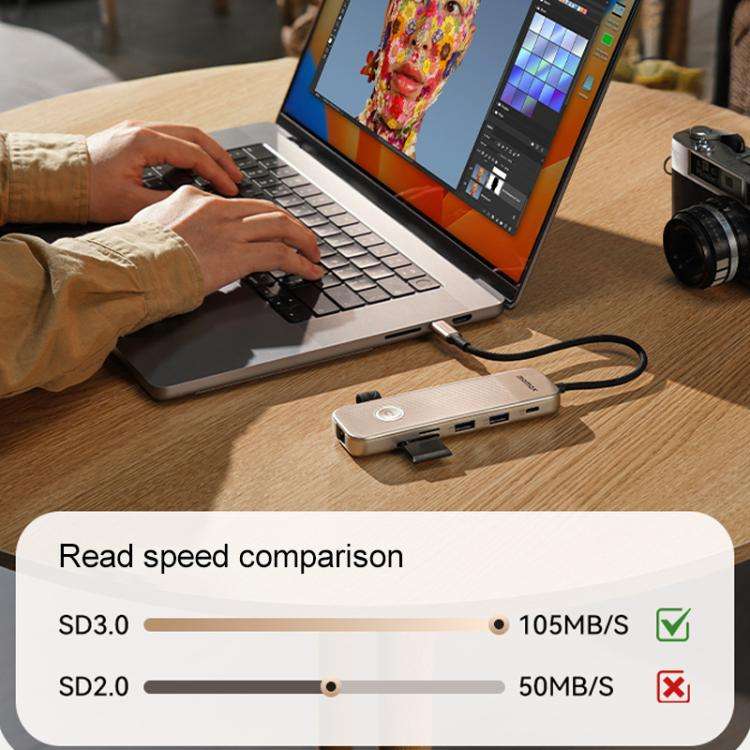 MOMAX DH19L 1-Link 9 in 1 Type-C Multifunctional HUB Adapter Docking Station(Titanium Gold)
