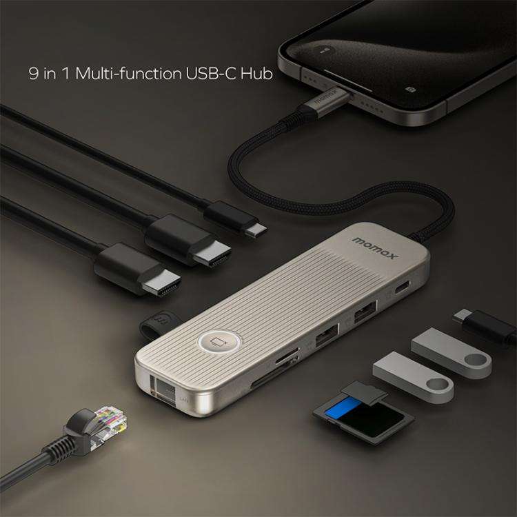 MOMAX DH19L 1-Link 9 in 1 Type-C Multifunctional HUB Adapter Docking Station(Titanium Gold)
