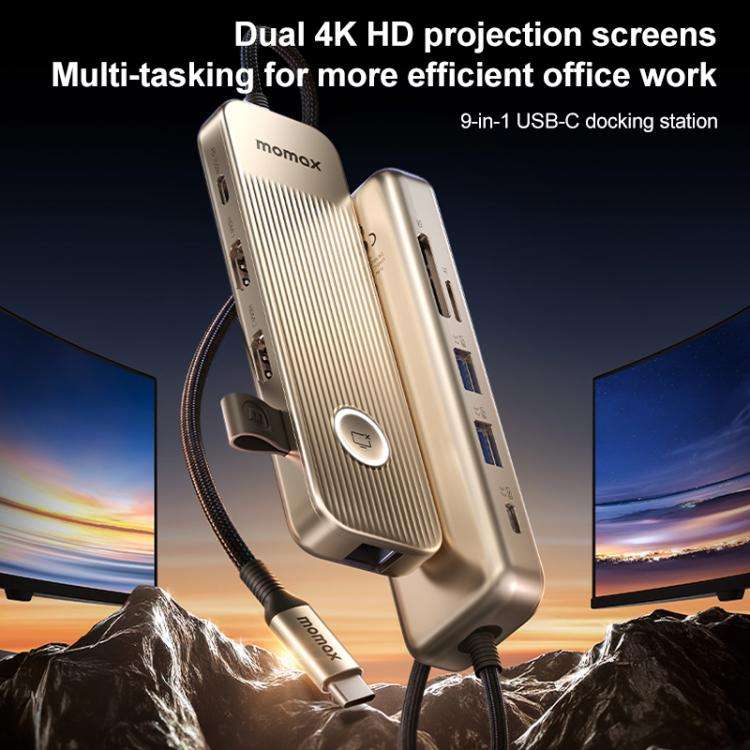 MOMAX DH19L 1-Link 9 in 1 Type-C Multifunctional HUB Adapter Docking Station(Titanium Gold)