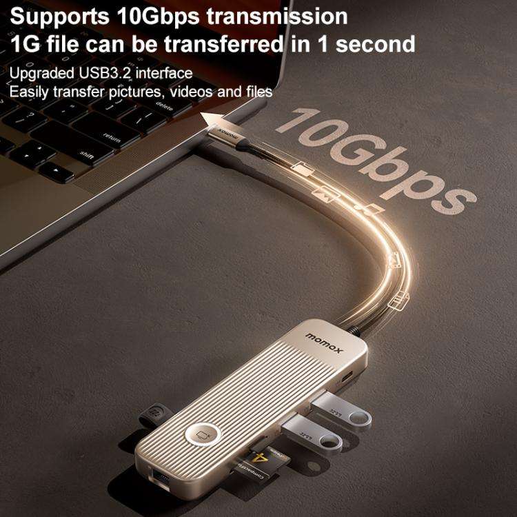 MOMAX DH19L 1-Link 9 in 1 Type-C Multifunctional HUB Adapter Docking Station(Titanium Gold)