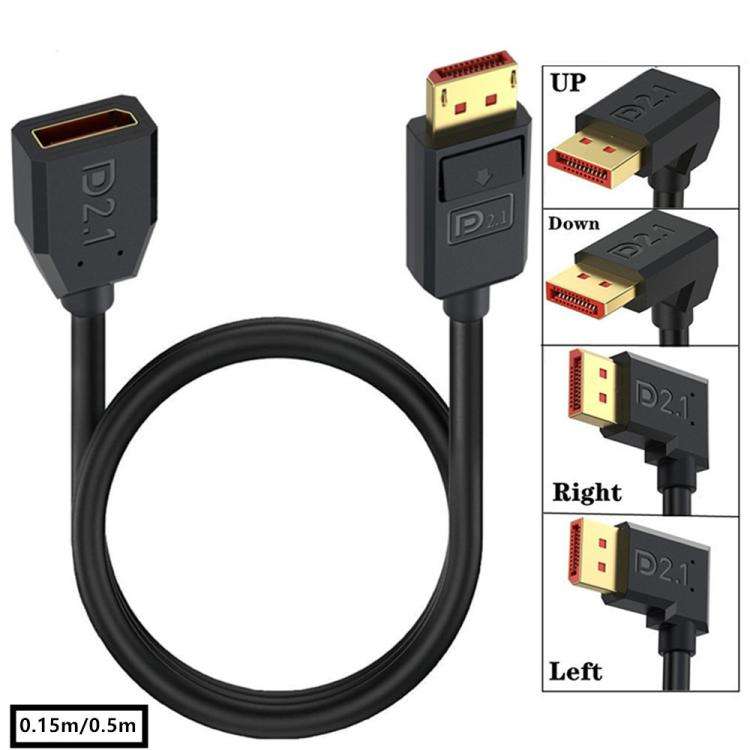 DP2.1 Male to DP2.1 Female Left Elbow 52Gbps 16K 30Hz DisplayPort Extension Adapter Cable, Length...