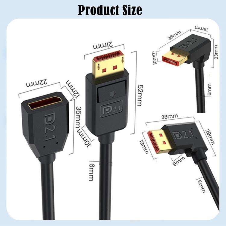 DP2.1 Male to DP2.1 Female Left Elbow 52Gbps 16K 30Hz DisplayPort Extension Adapter Cable, Length...
