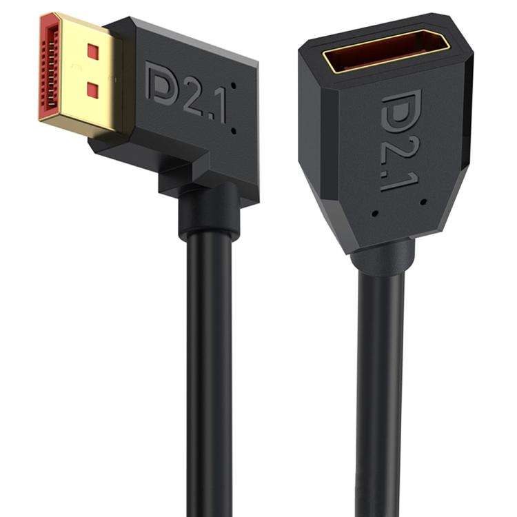 DP2.1 Male to DP2.1 Female Right Elbow 52Gbps 16K 30Hz DisplayPort Extension Adapter Cable, Lengt...