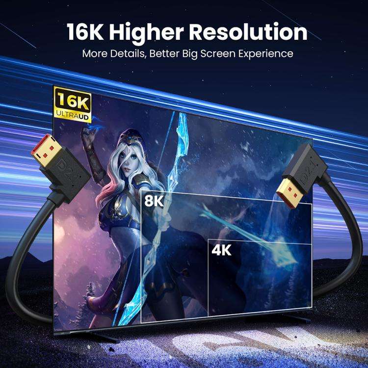 DP2.1 Male to DP2.1 Female Right Elbow 52Gbps 16K 30Hz DisplayPort Extension Adapter Cable, Lengt...
