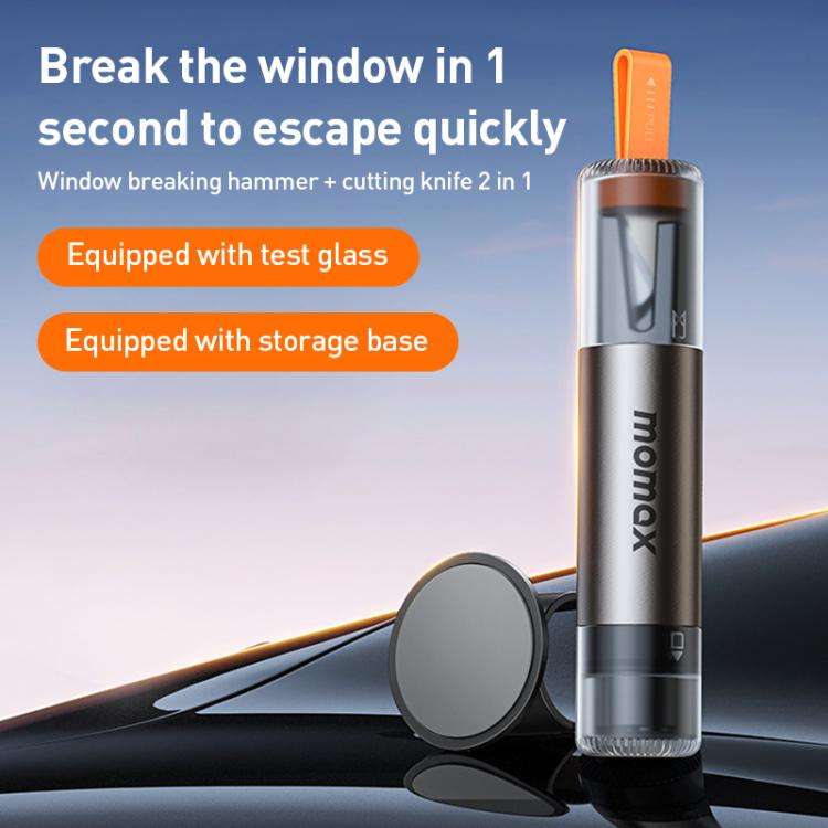 MOMAX CR11E 1-Move Portable 2 in 1 Car Seat Belt Cutter Emergency Safety Hammer(Grey)