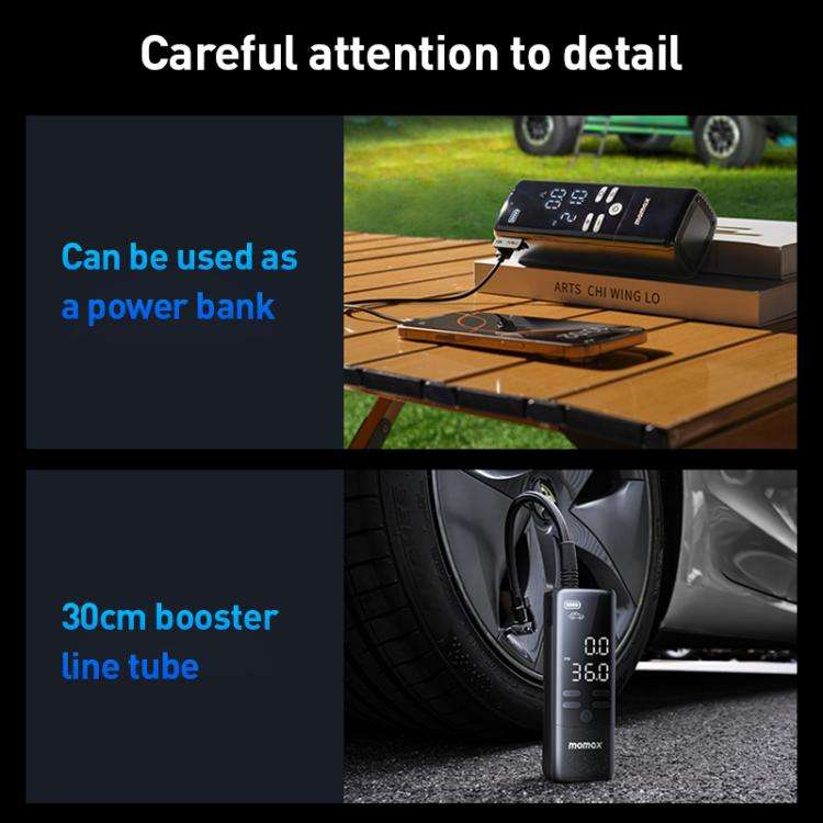 MOMAX CR16D 1-Move Support Car Digital Display Portable Smart Electric Wireless Air Pump(Black)