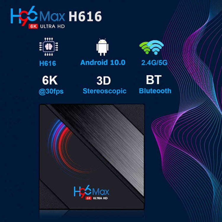 H96 Max 6K Ultra HD Smart TV Box with Remote Controller, Android 10.0, Allwinner H616 Quad Core A...