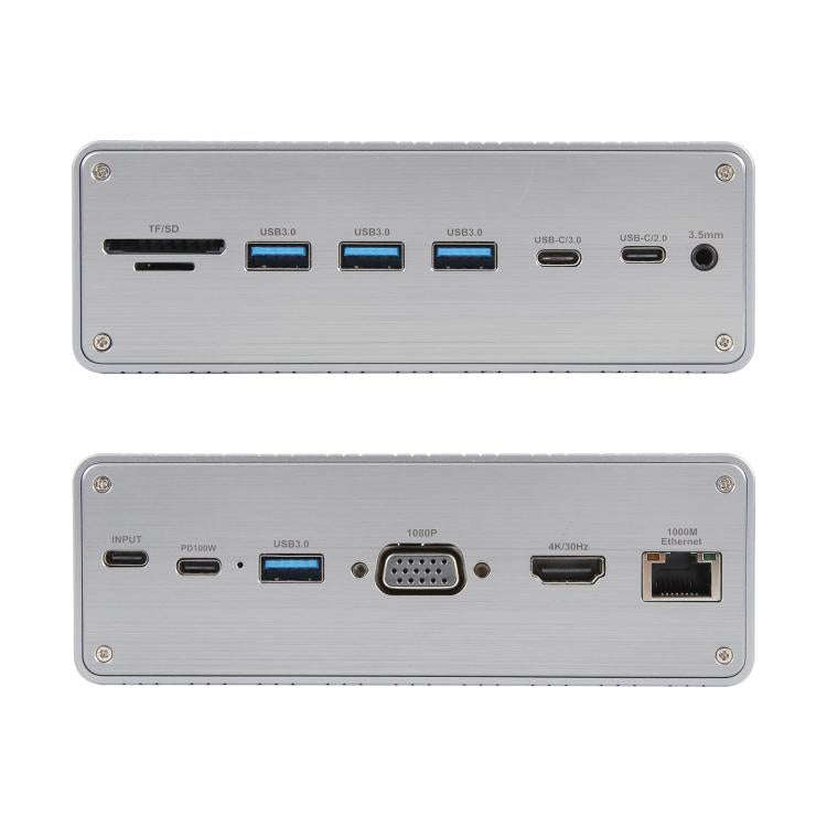 BYL2428 13 in 1 USB-C / Type-C HUB Adapter Docking Station Support 4K PD100W(Grey)