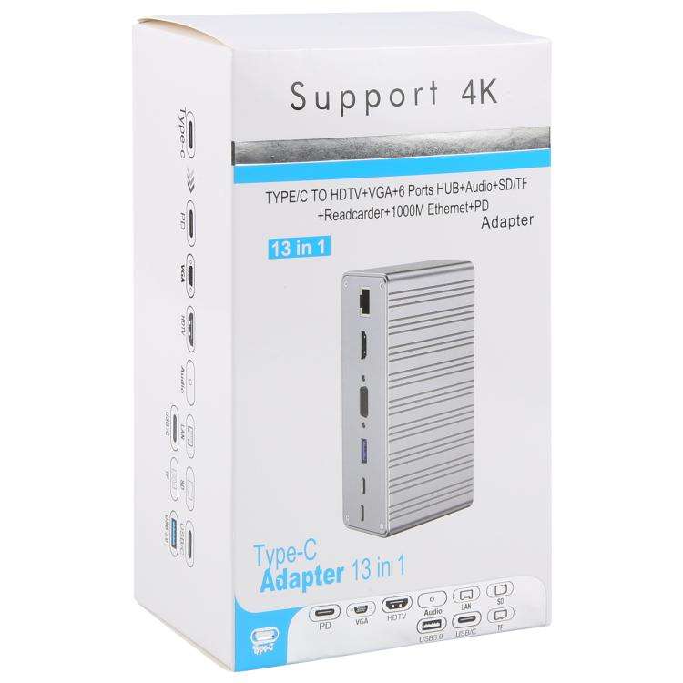 BYL2428 13 in 1 USB-C / Type-C HUB Adapter Docking Station Support 4K PD100W(Grey)