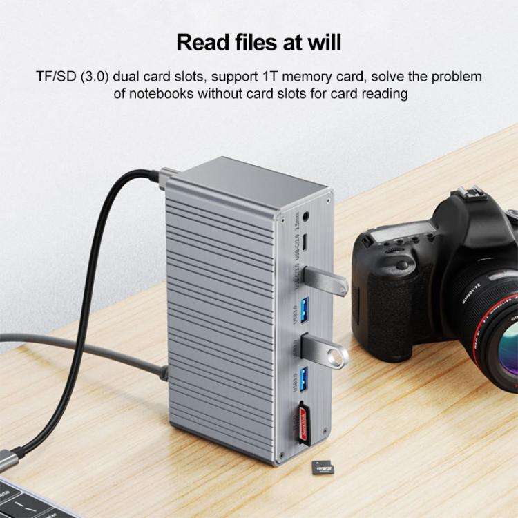 BYL2428 13 in 1 USB-C / Type-C HUB Adapter Docking Station Support 4K PD100W(Grey)