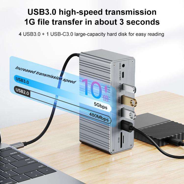 BYL2428 13 in 1 USB-C / Type-C HUB Adapter Docking Station Support 4K PD100W(Grey)