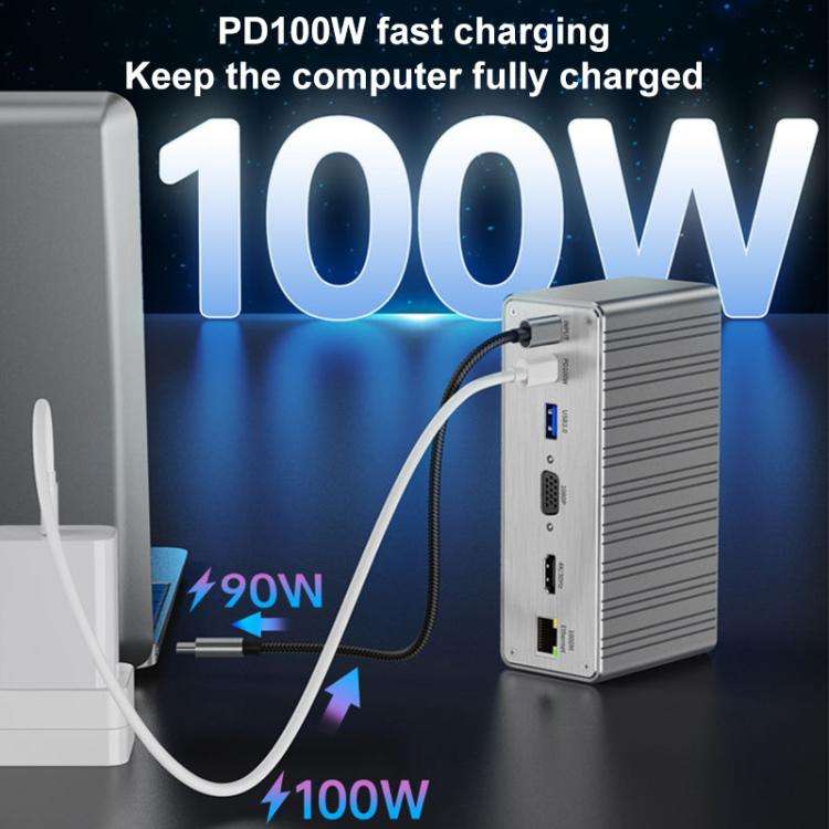 BYL2428 13 in 1 USB-C / Type-C HUB Adapter Docking Station Support 4K PD100W(Grey)