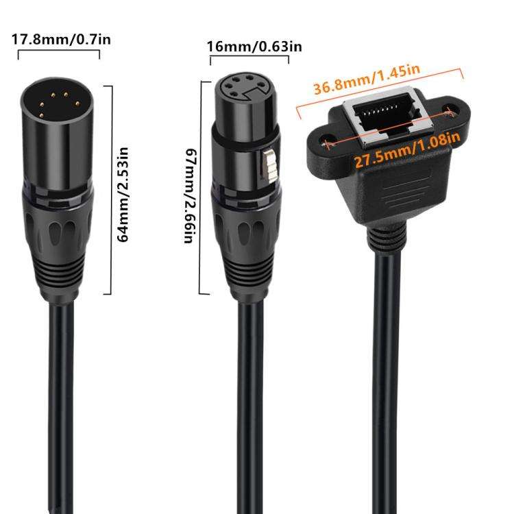 XLR 5 Pin Female to RJ45 Female Audio Cable, Length: 30cm(Black)