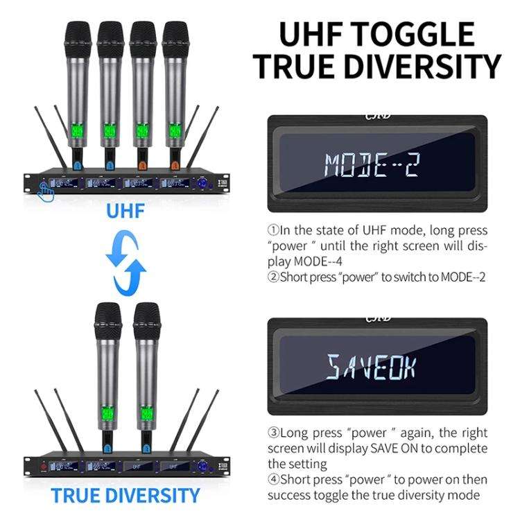 XTUGA M6604S-H Diversity Wireless Microphone System 4 Channel UHF Handheld Microphone