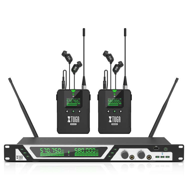 XTUGA SEM200 Wireless Stereo Stage Performance Professional In-ear Monitor System 2 BodyPacks + T...