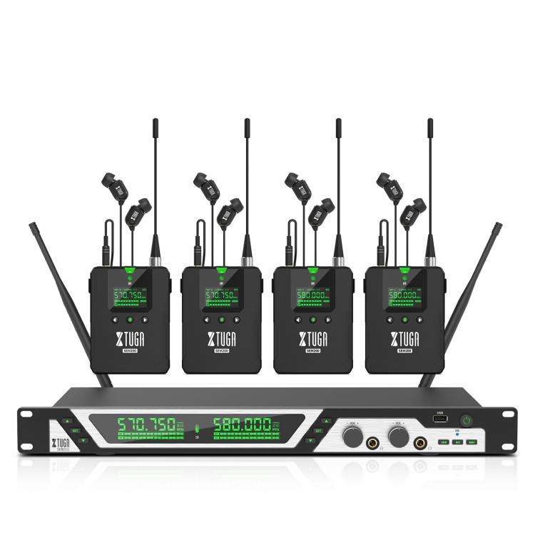 XTUGA SEM200 Wireless Stereo Stage Performance Professional In-ear Monitor System 4 BodyPacks + T...