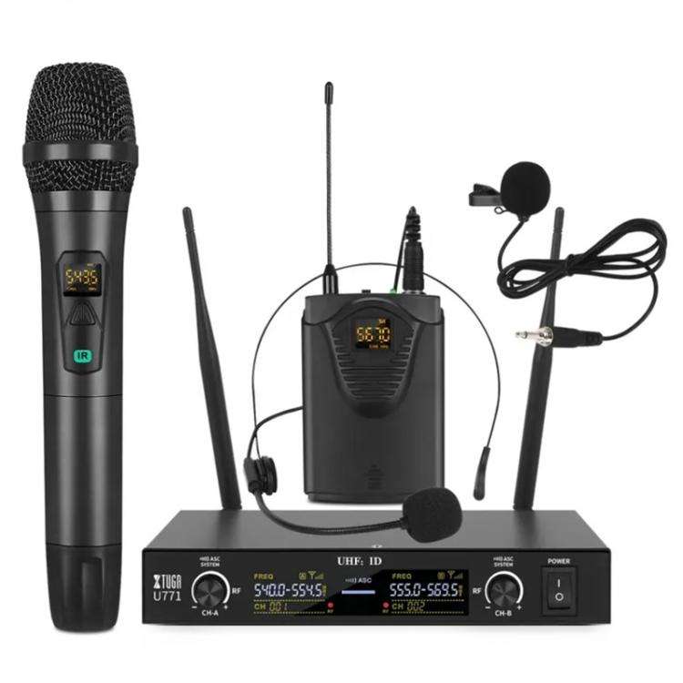 XTUGA U-771 UHF Lapel Two Way Radio Wireless Microphone, 1 Mic + 1 BodyPacks + Host