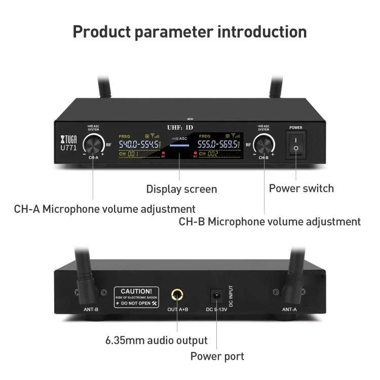 XTUGA U-771 UHF Lapel Two Way Radio Wireless Microphone, 2 Microphone + Host