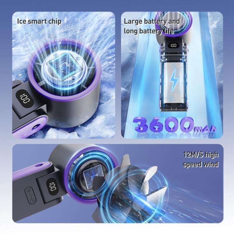 Y19 Smart Ice Compress Folding Handheld Fan(Ice Blue Purple)