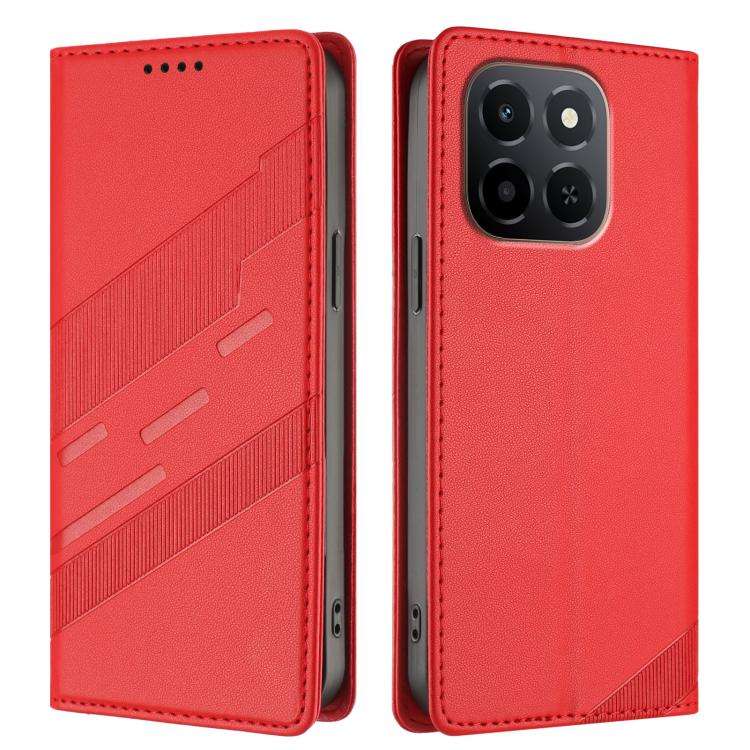For Honor X6c Embossed Multi-functional Wallet Retro Leather Phone Case(Red)