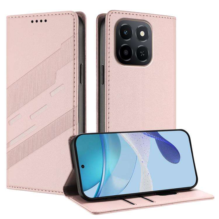For Honor X6c Embossed Multi-functional Wallet Retro Leather Phone Case(Pink)