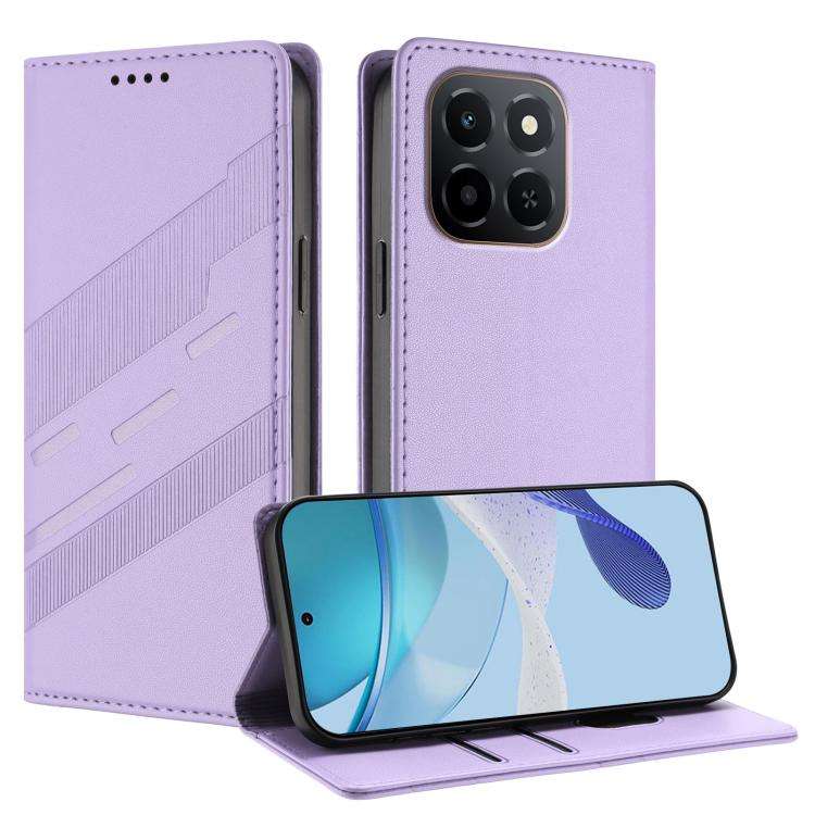 For Honor X6c Embossed Multi-functional Wallet Retro Leather Phone Case(Light Purple)