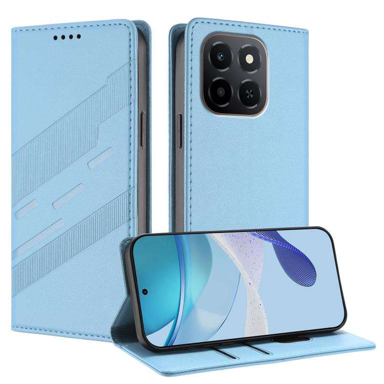 For Honor X6c Embossed Multi-functional Wallet Retro Leather Phone Case(Light Blue)