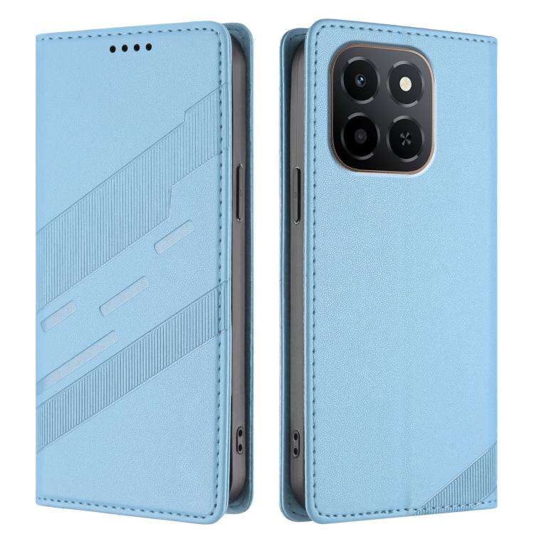 For Honor X6c Embossed Multi-functional Wallet Retro Leather Phone Case(Light Blue)
