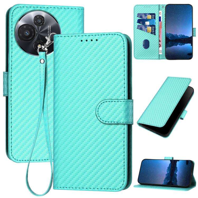 For TCL 60R 5G YX0070 Carbon Fiber Buckle Leather Phone Case with Lanyard(Light Blue)