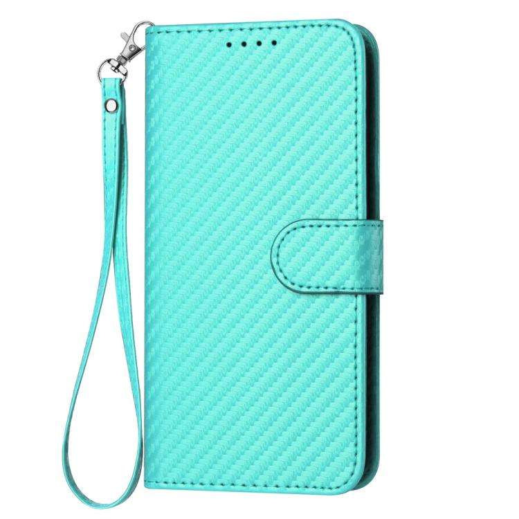 For TCL 60R 5G YX0070 Carbon Fiber Buckle Leather Phone Case with Lanyard(Light Blue)