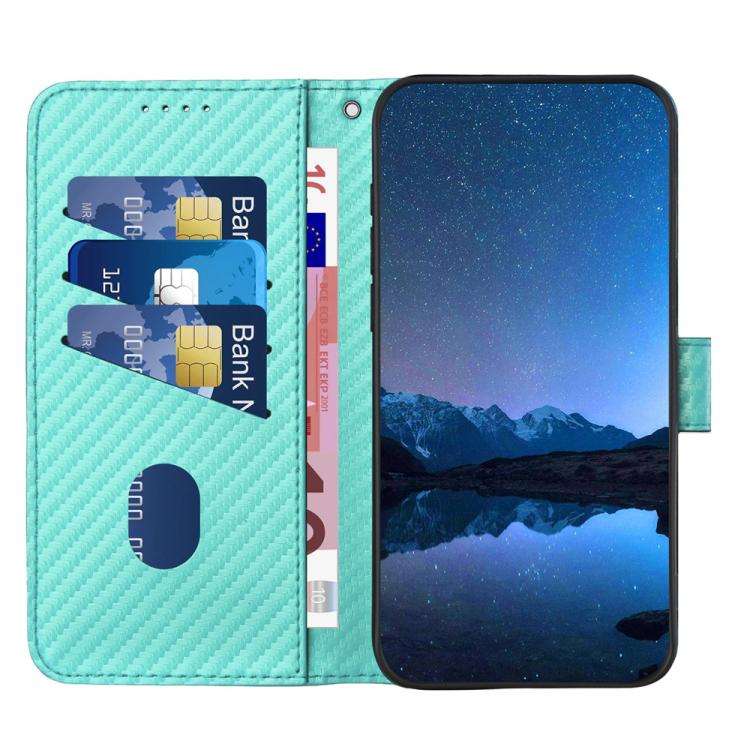 For TCL 60R 5G YX0070 Carbon Fiber Buckle Leather Phone Case with Lanyard(Light Blue)