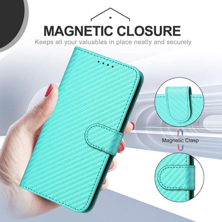 For TCL 60R 5G YX0070 Carbon Fiber Buckle Leather Phone Case with Lanyard(Light Blue)
