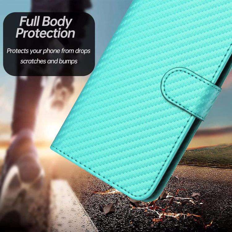 For TCL 60R 5G YX0070 Carbon Fiber Buckle Leather Phone Case with Lanyard(Light Blue)