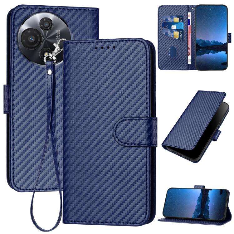 For TCL 60R 5G YX0070 Carbon Fiber Buckle Leather Phone Case with Lanyard(Royal Blue)