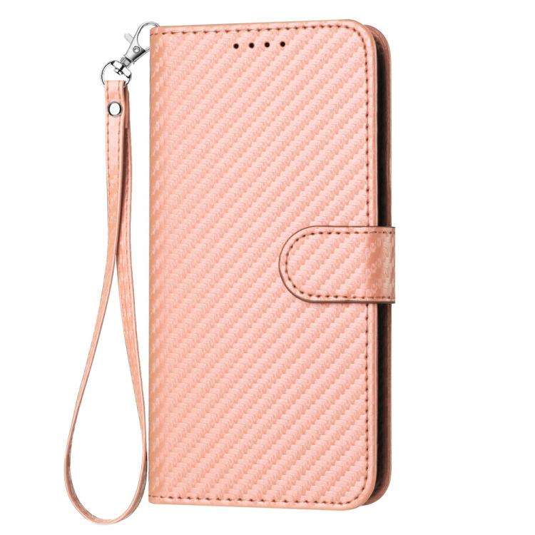 For TCL 60R 5G YX0070 Carbon Fiber Buckle Leather Phone Case with Lanyard(Pink)