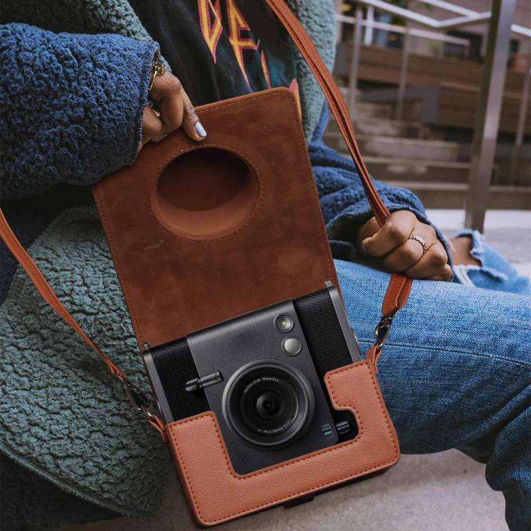 For FUJIFILM instax WIDE Evo Full Body Leather Camera Case Bag with Strap(Brown)