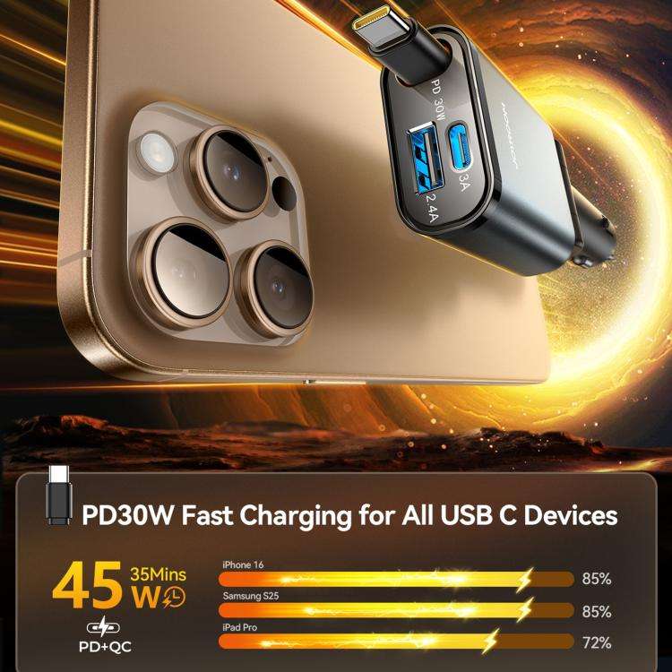 JOYROOM JR-CCL07 3 in 1 Retractable Car Charger(Dark Gray)