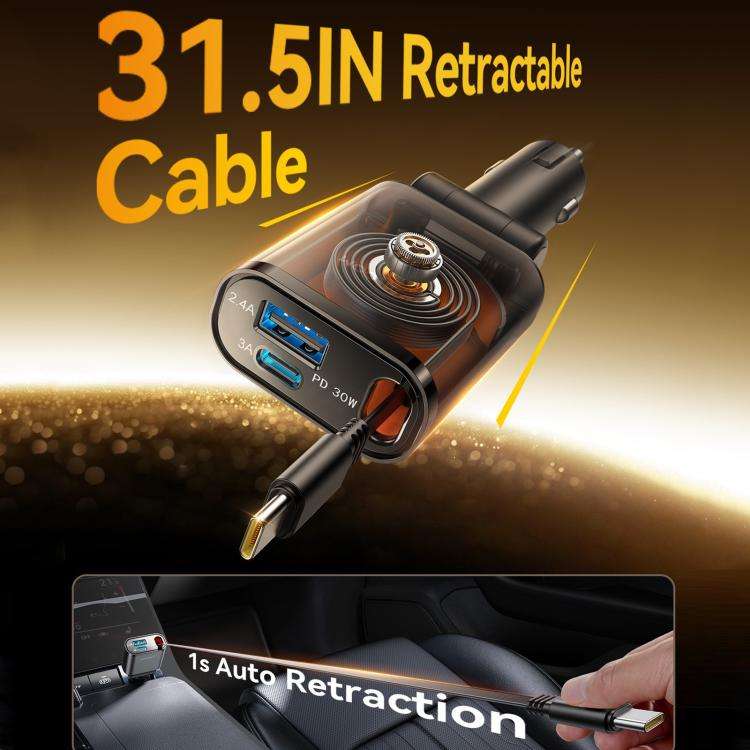 JOYROOM JR-CCL07 3 in 1 Retractable Car Charger(Dark Gray)
