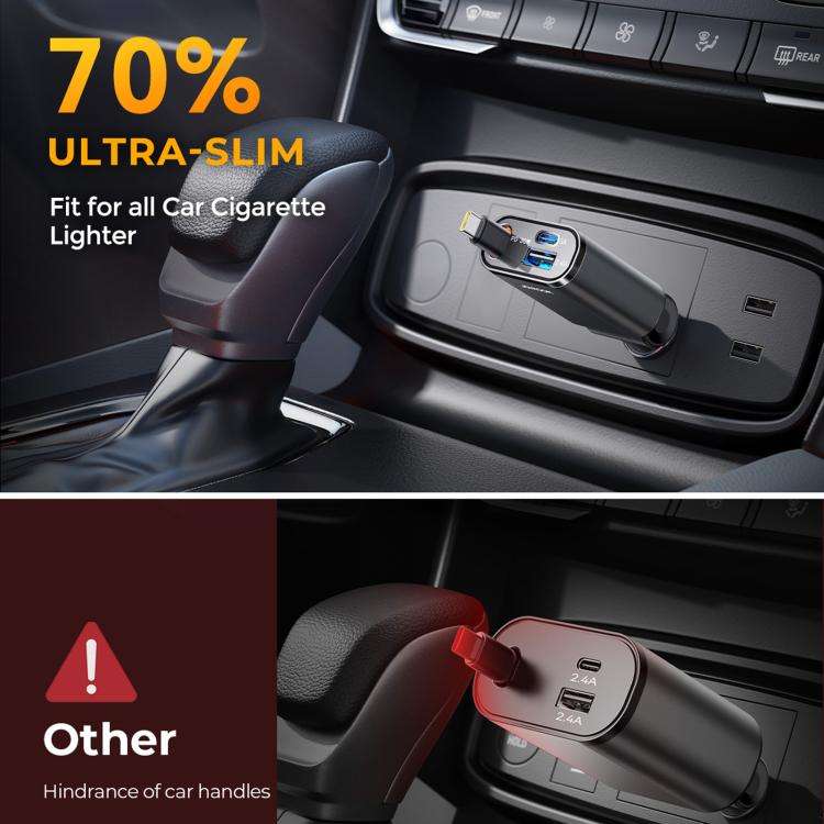 JOYROOM JR-CCL07 3 in 1 Retractable Car Charger(Dark Gray)