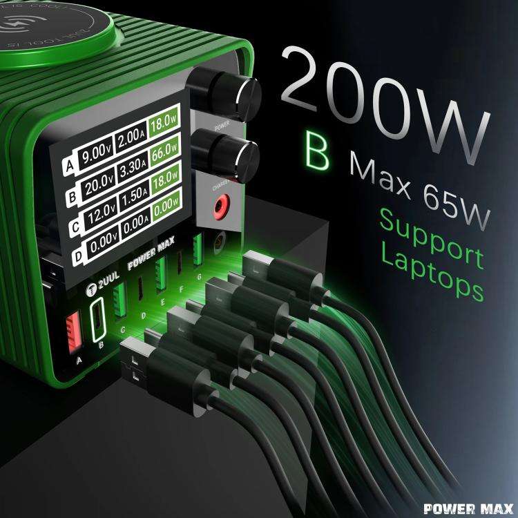 2UUL PC01 POWER MAX 200W Multi-Port Charger Adjustable Voltage Power Supply, Plug:EU Plug