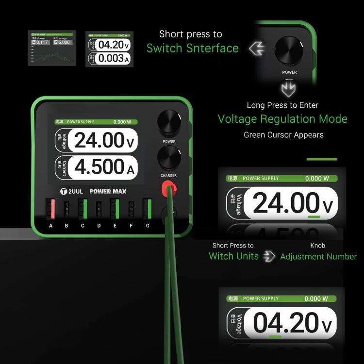 2UUL PC01 POWER MAX 200W Multi-Port Charger Adjustable Voltage Power Supply, Plug:EU Plug