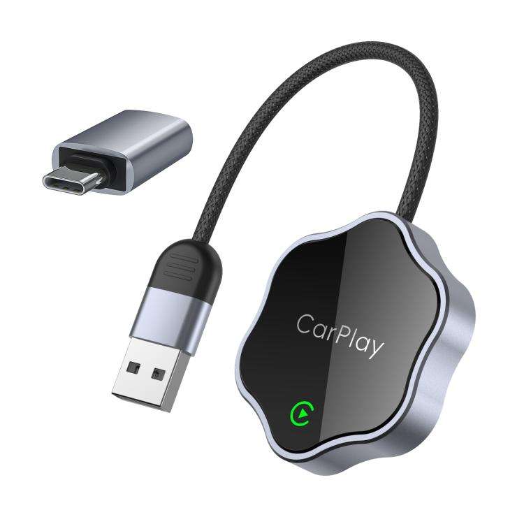 USB Wired to Wireless Car CarPlay Box Adapter, with Type-C Adapter(Black)