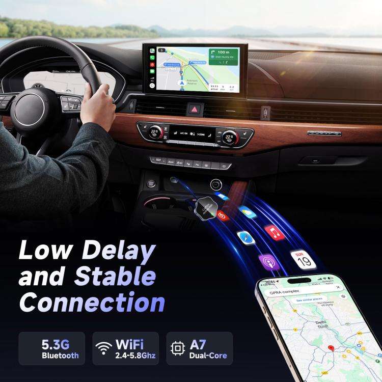 USB Wired to Wireless Car CarPlay Box Adapter, with Type-C Adapter(Black)