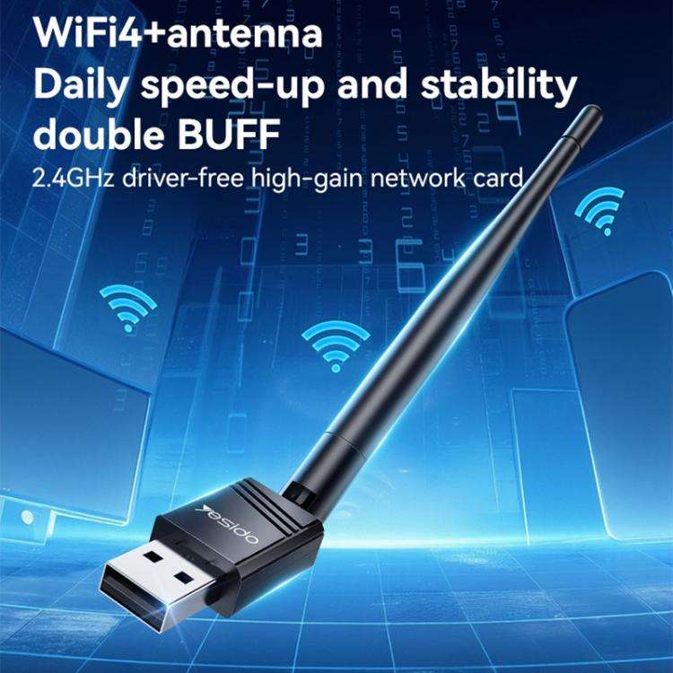 Yesido WP11 WiFi4 Wireless Dongle 150Mbps High Speed USB Adapter with External Antenna(Black)