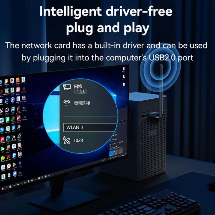 Yesido WP11 WiFi4 Wireless Dongle 150Mbps High Speed USB Adapter with External Antenna(Black)