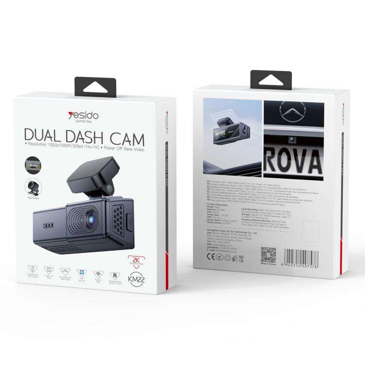 Yesido KM22 1K HD Dual Dash Camera Car Driving Recorder with 1.47 inch Screen(Black)