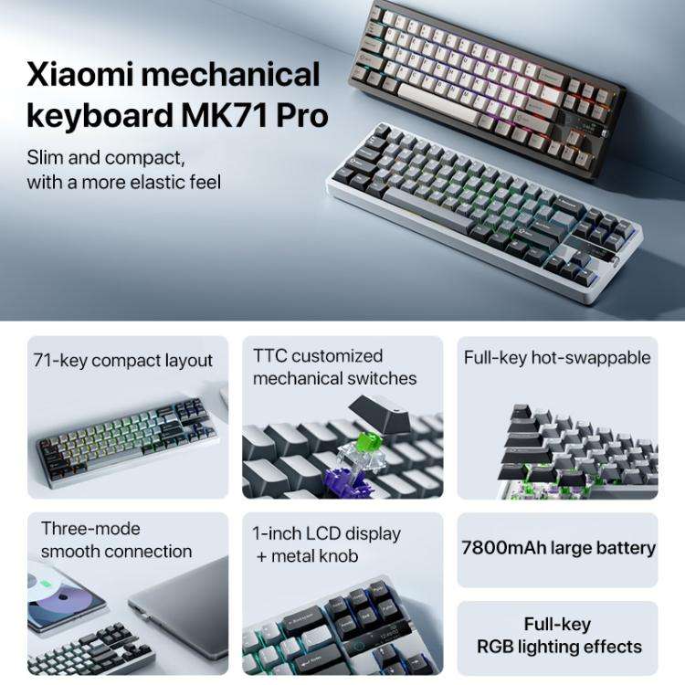 Xiaomi Mechanical Keyboard MK71 Pro Wired / 2.4G / Bluetooth Triple Mode Gaming Keyboard(Moon Rock)