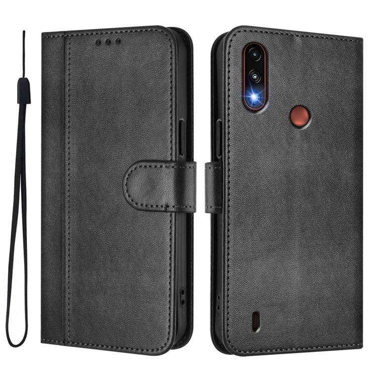 For Motorola Moto E7 Power 2021 Line Splicing Buckle Retro Leather Phone Case(Black)