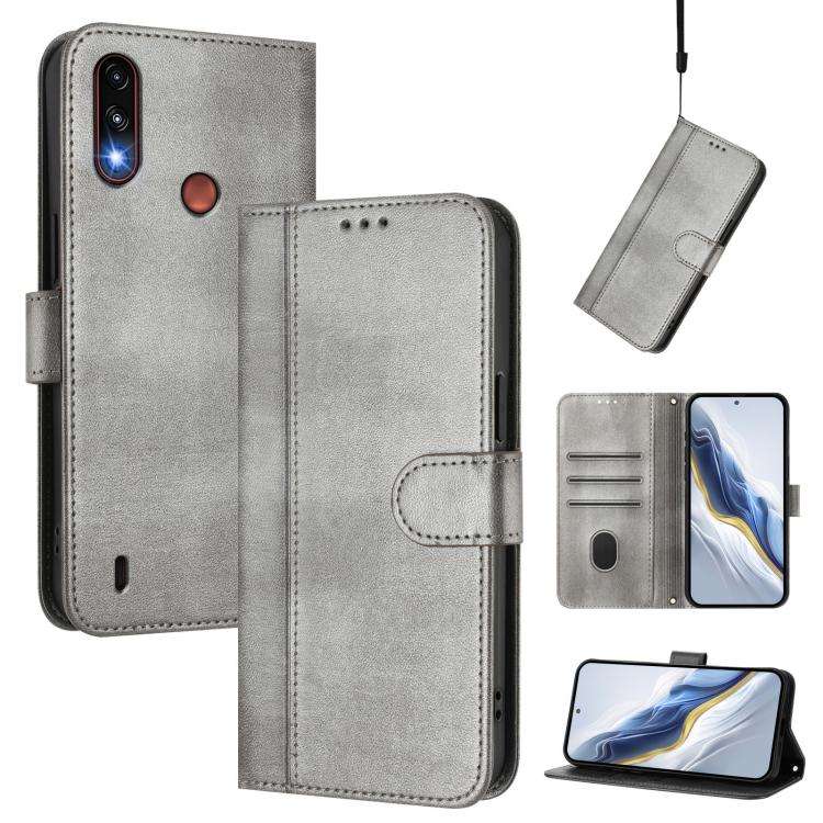 For Motorola Moto E7 Power 2021 Line Splicing Buckle Retro Leather Phone Case(Grey)